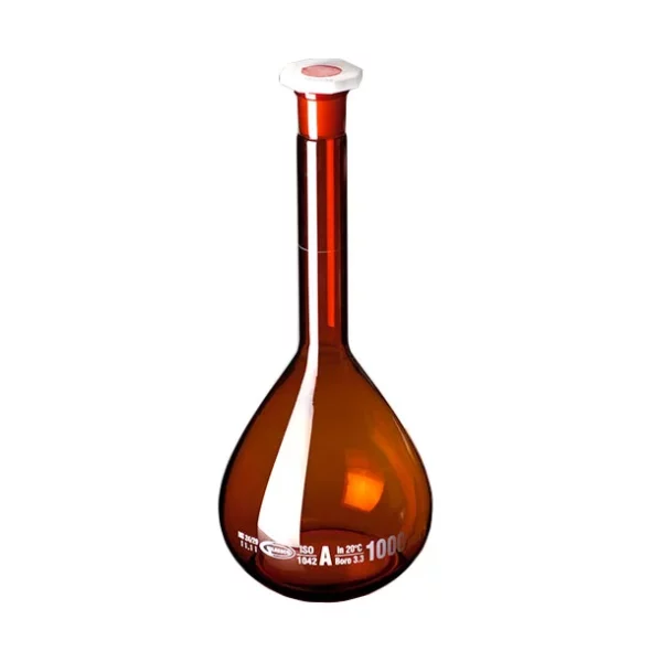Volumetric Flask, Amber, w/ Stopper, 14/23m, cl-A, 300 ml